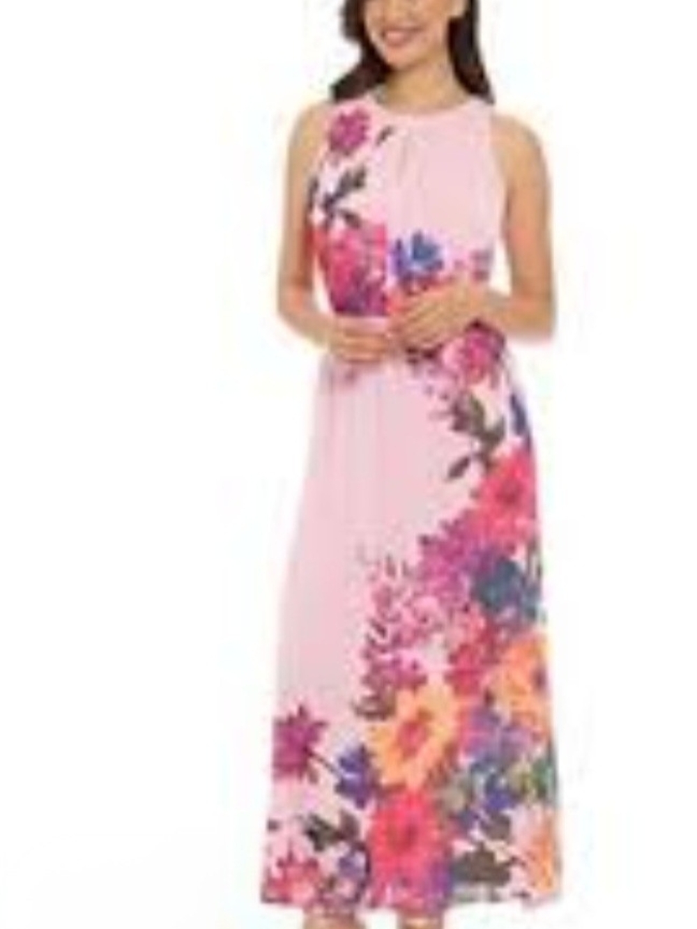 London Times Pink Floral Halter Maxi Dress